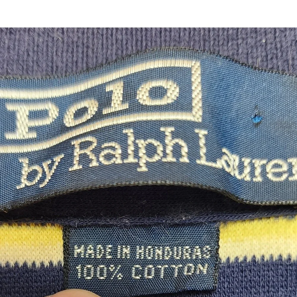 Polo Ralph Lauren Mens XXL Navy Blue Yellow Striped‎ Short Sleeve Polo Shirt